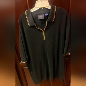 Guess Retro Vintage Black Polo Shirt Gold. Half zip Front Collar XXL